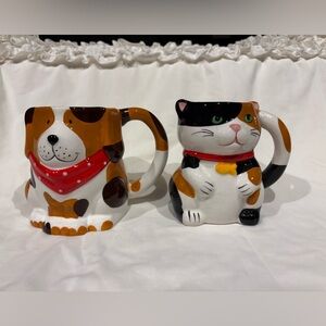 Pier 1 Imports Cute Dog and Cat Ceramic Mugs